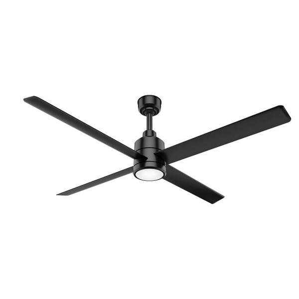 Hunter Industrial Trak 84 in. Integrated LED Indoor/Outdoor Matte Black Commercial Ceiling Fan with Light and Wall Control