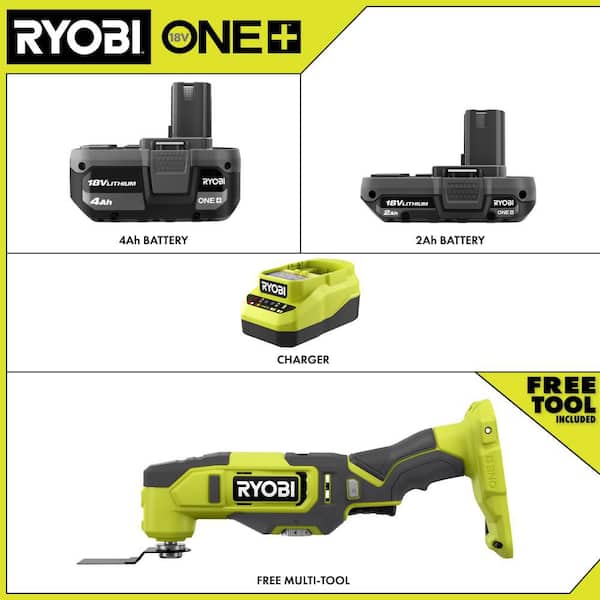 ONE+ 18V Lithium-Ion Kit with 2.0 Ah and 4.0 Ah Batteries, Charger with ONE+ 18V Cordless Multi-Tool