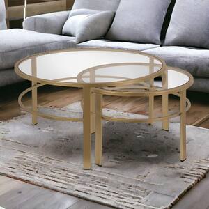 36 in. Gold Round Glass Coffee Table