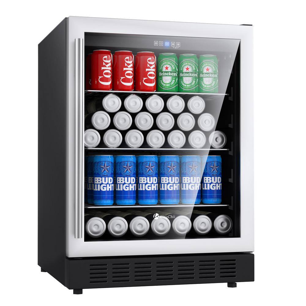 KingChii 24 in. 160 Cans Compressor Beverage Cooler Fridge Builtin / Freestanding, Black KC
