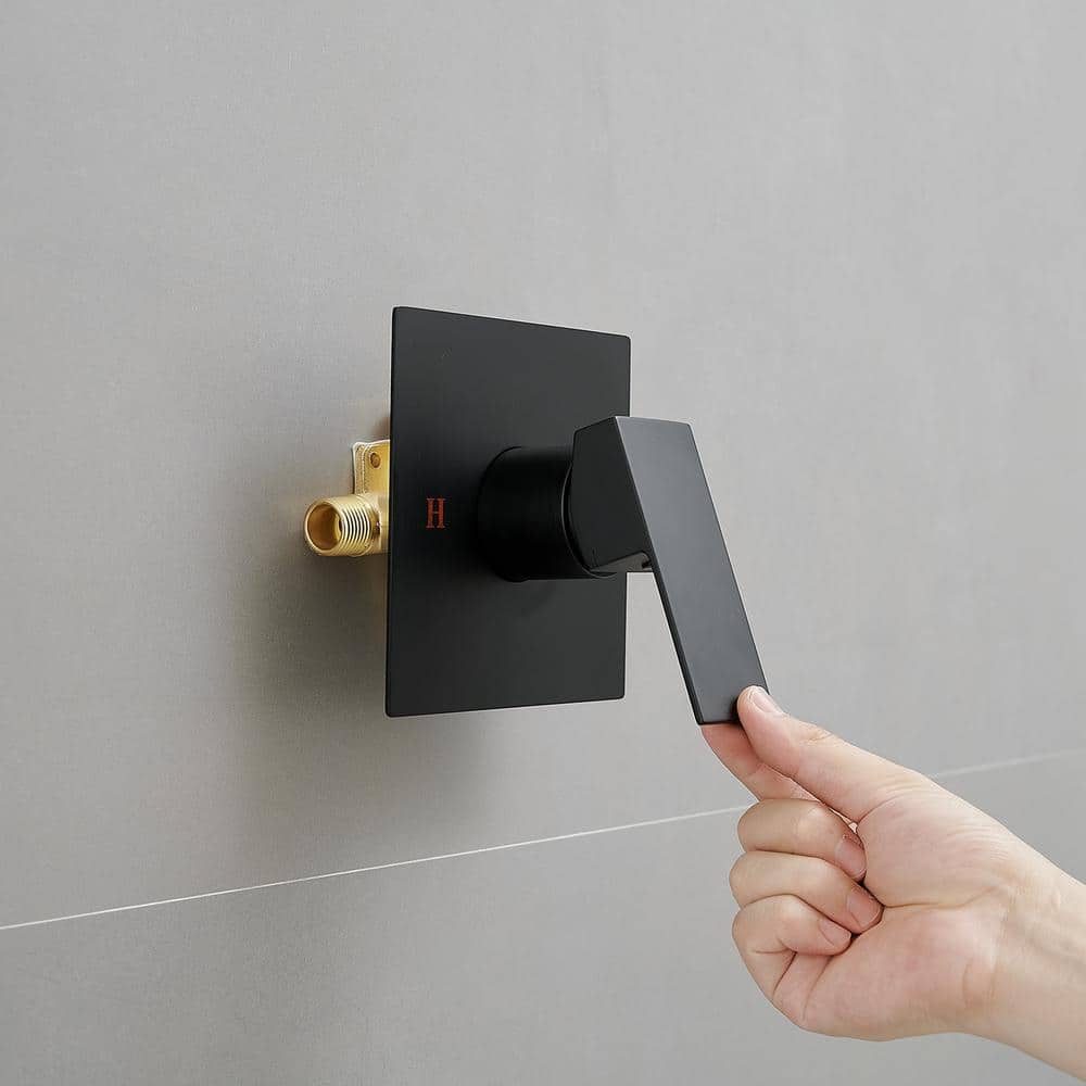 Matte Black Stainless Steel Square Rain Shower Faucet Set