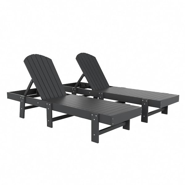 WESTIN OUTDOOR Altura 2-Piece Gray Classic Adjustable Weather Resistant Adirondack Poly Reclining Chaise Lounge Chair Set