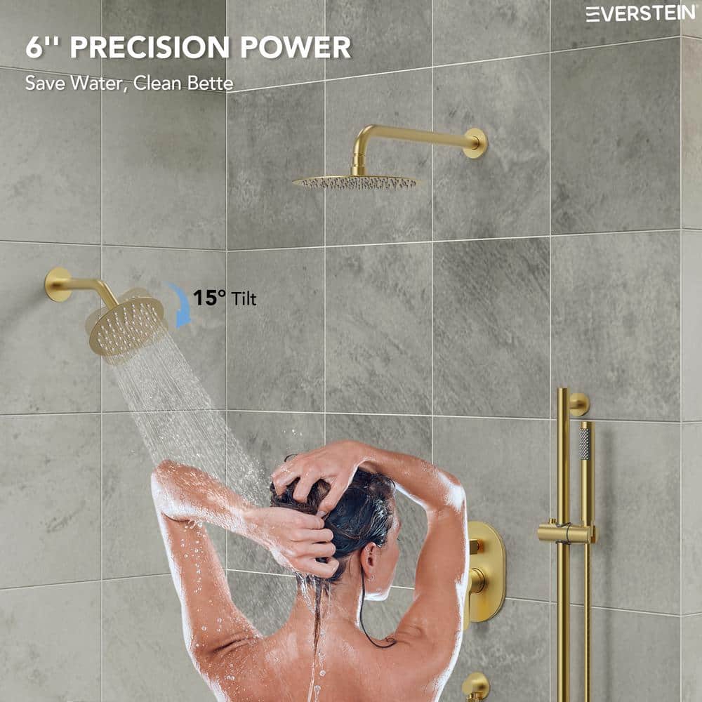 Brushed Gold Dual Head Stainless Steel Shower System with Handheld