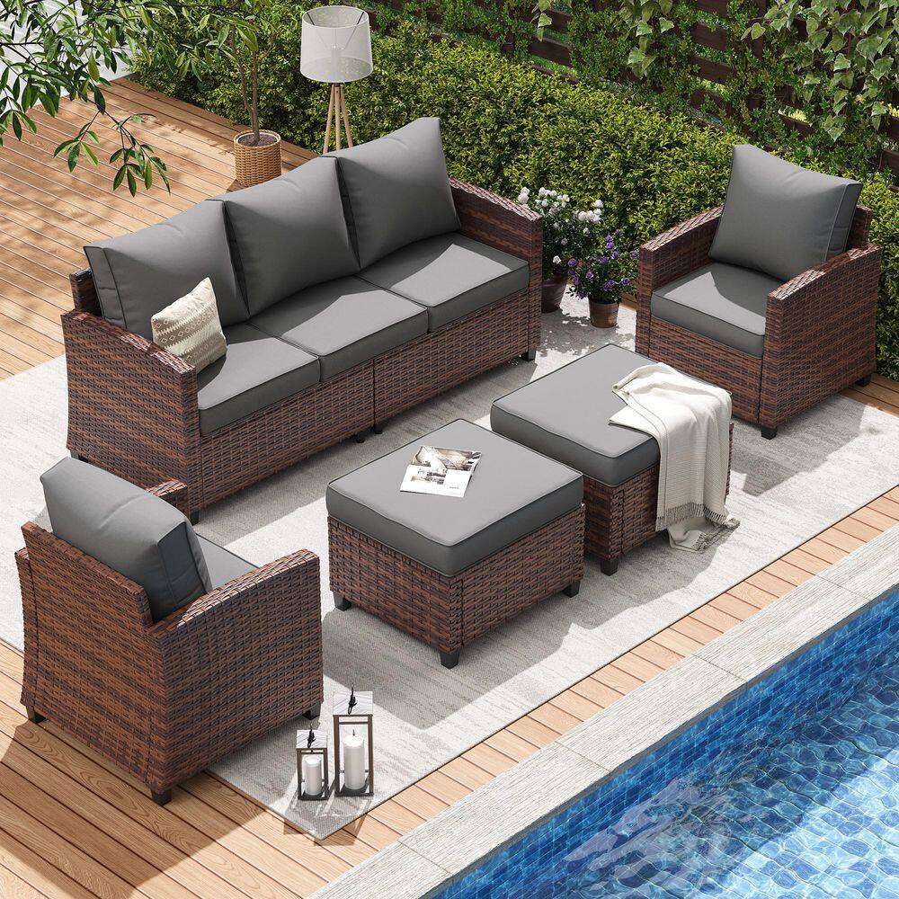 7-Person Outdoor Wicker Patio Conversation Furniture Set with Cushions price history on PriceWatchPro