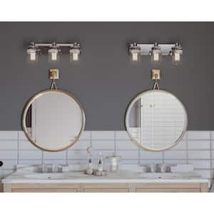 Calhoun Collection 21-5/8 in. 3-Light Brushed Nickel Clear Glass Farmhouse Urban Industrial Bathroom Vanity Light