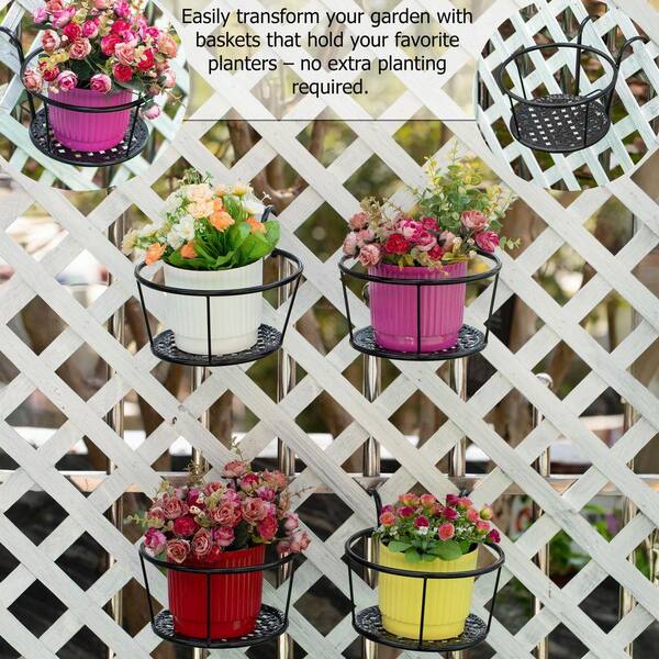 Gardenised Set of 4 Decorative Round Iron Hanging Bucket Style