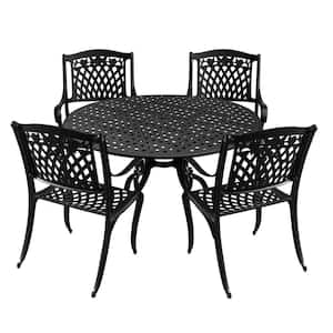 Black 5-Piece Round Aluminum Mesh Outdoor Dining Set with 4-Chairs