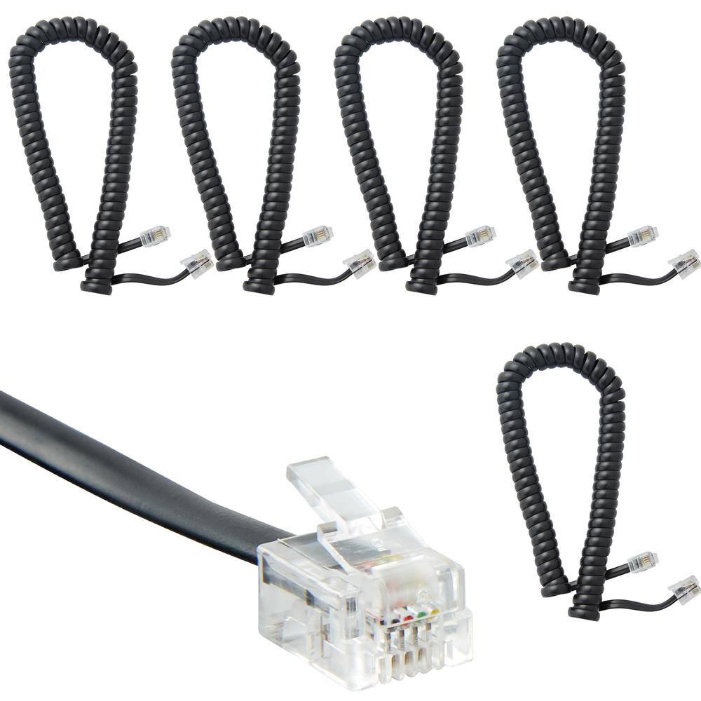 The VoIP Lounge 9-Foot Gloss Black Curly Coil Handset Cord For Landline Phones – 4P4C Connector
