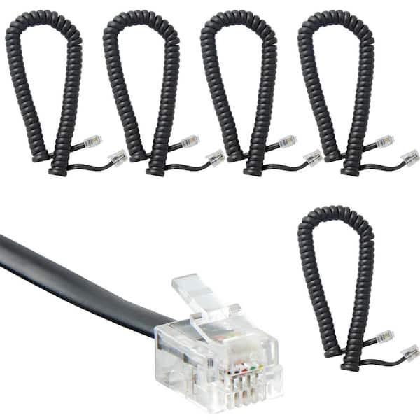 Newhouse Hardware 7 ft. Uncoiled/1.33 ft. Coiled Telephone Handset Cord with RJ9 (4P4C) Connectors, Black (5-Pack)