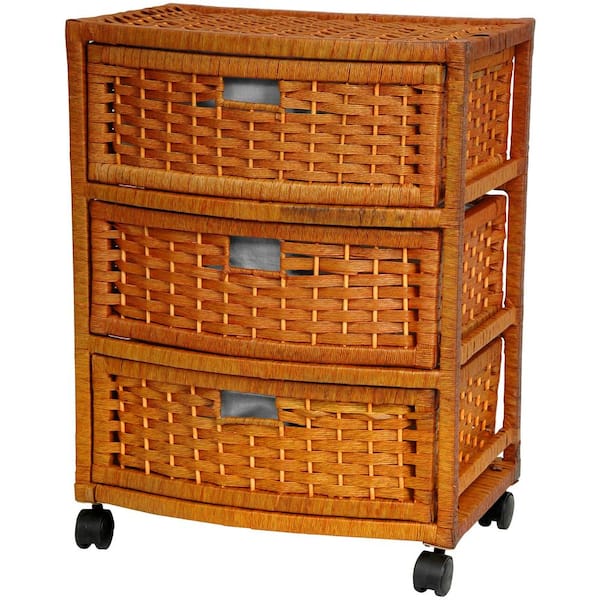 3-Drawer Honey Natural Fiber Trunk