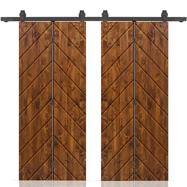 CALHOME Herringbone 64 in. x 80 in. Walnut-Stained Hollow Core Pine ...