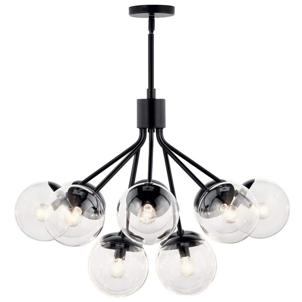 Black Steel 12-Light Sputnik Chandelier with Clear Glass Shades