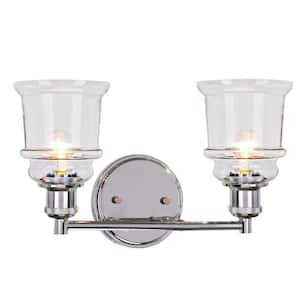 2-Light Chrome Vanity Light with Clear Glass Shade