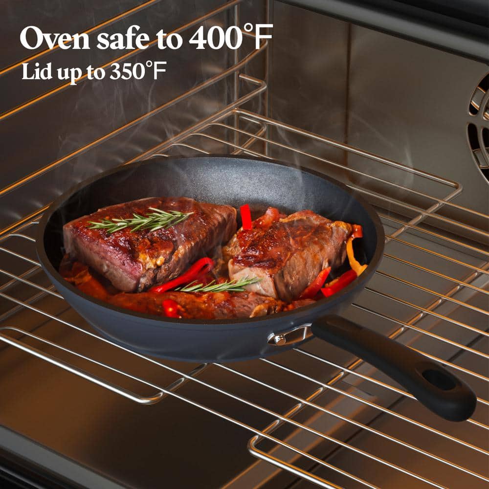 12-Piece Black Aluminum Nonstick Cookware Set with Glass Lids