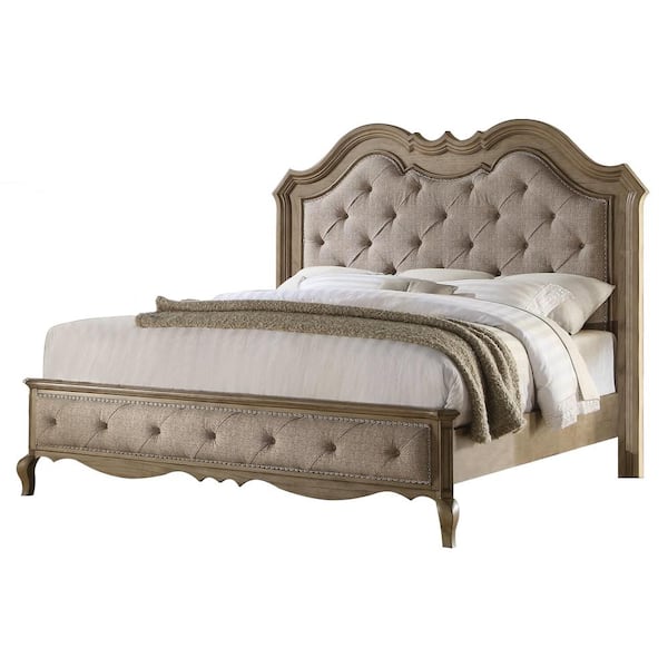 Acme Furniture Chelmsford 66 in. W Beige Fabric and Antique Taupe Queen ...