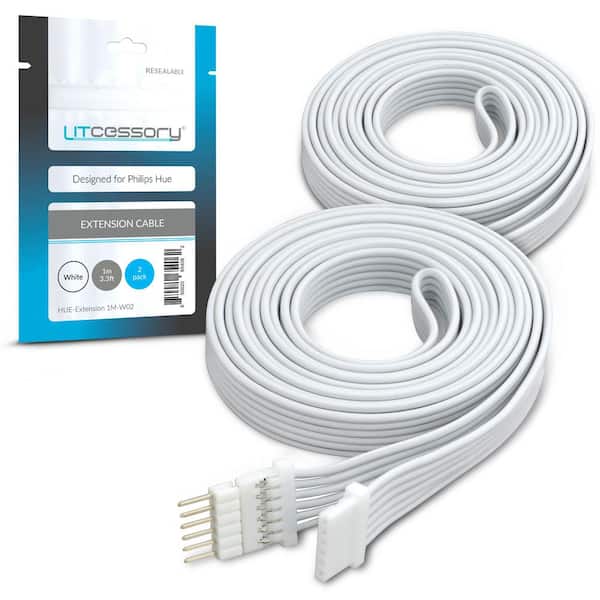 LITCESSORY Extension Cable for Philips Hue Lightstrip Plus (3.3 ft. 2-Pack, White - Micro 6-Pin V4)