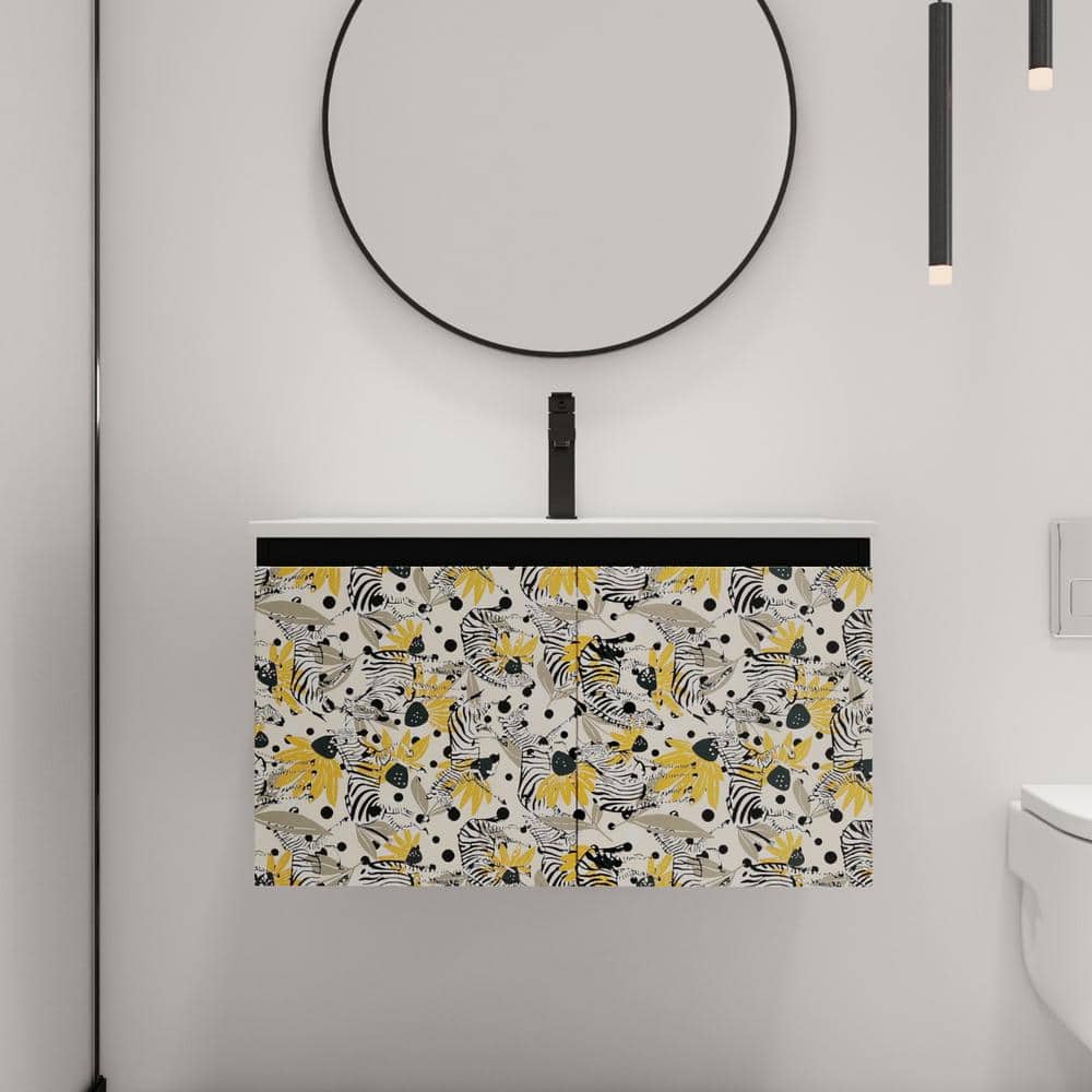 30 in. W x 18.3 in. D x 17.3 in. H Wall Mounted Bath Vanity in Black with W