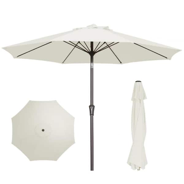 cream and natural colored patio umbrellas Four Hands Baska Outdoor Rectangular Umbrella- Salt and a hanging hook for towels Patiowell 9ft Electric Patio Umbrella