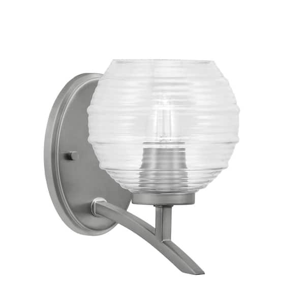 Unbranded Siena 6 in. 1-Light Graphite Sconce with 6 in. Clear Ribbed Glass Shade No Bulb Included
