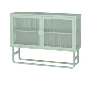 47.24 in. W x 13.58 in. D x 35.43 in. H Green Tempered Glass Linen Cabinet with 2 Fluted Glass Door and Adjustable Shelf