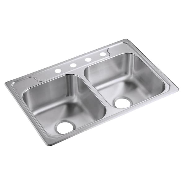 Sterling Middleton Drop-In Stainless Steel 33 in. 4-Hole Double Bowl Kitchen Sink