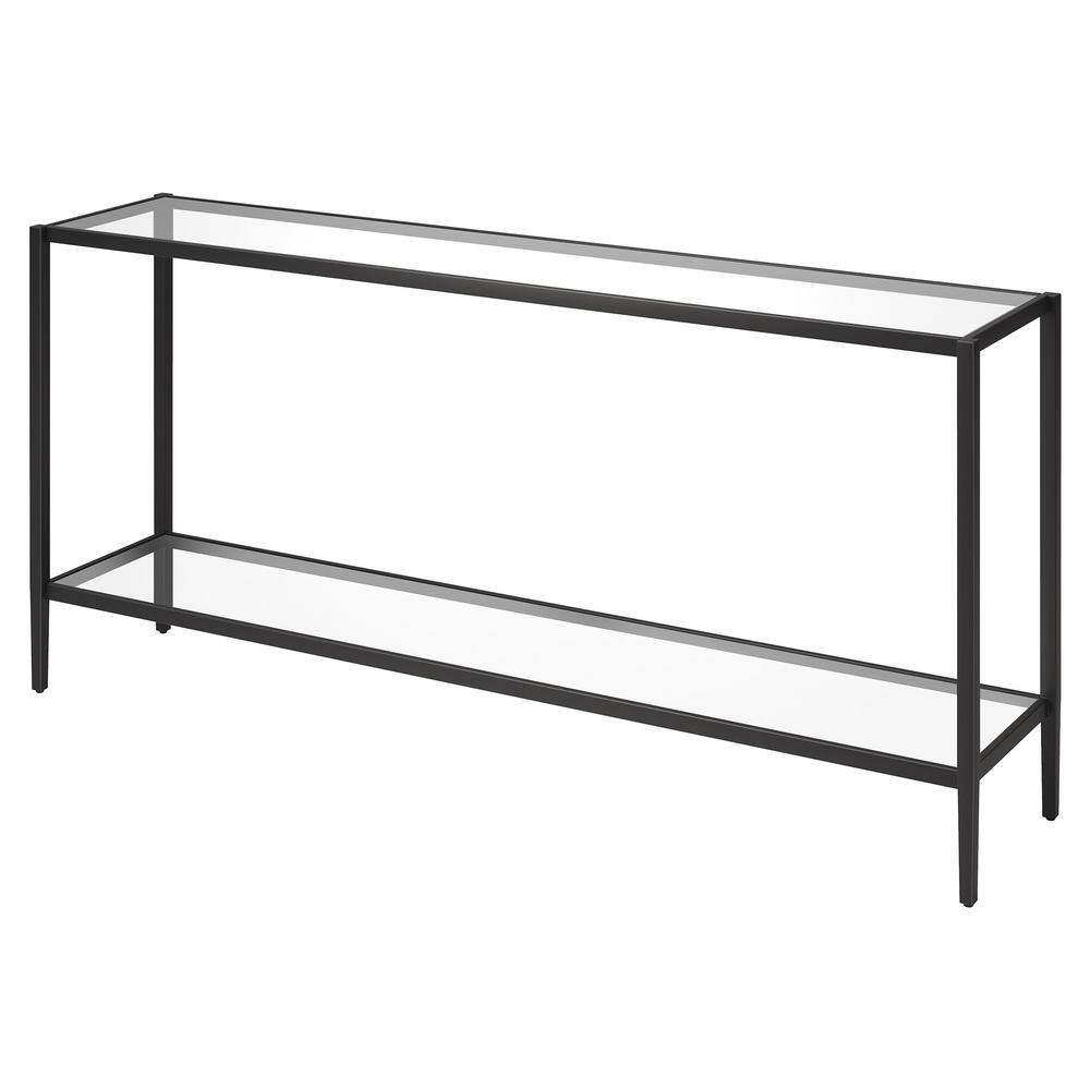 Aurora Modern Mirrored Console Table with Glass Shelf in Blackened Bronze