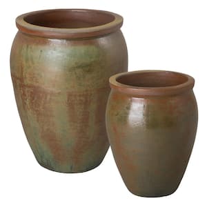 22 in., 29 in. H Ceramic Round Pots S/2, Sage Green Wash