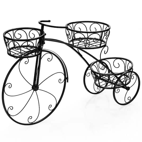 Costway Tricycle Plant Stand Iron Flower Pot Cart Holder Parisian Style Displaying