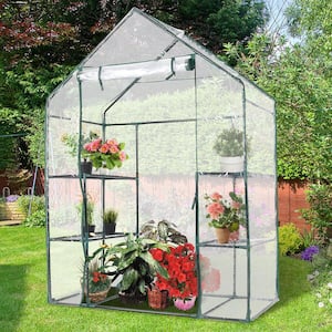 56L x 29W x 77H in. 4 shelves Steel Portable Greenhouse Outdoor Gardening Plant Green House for Patio Lawn Yard,White