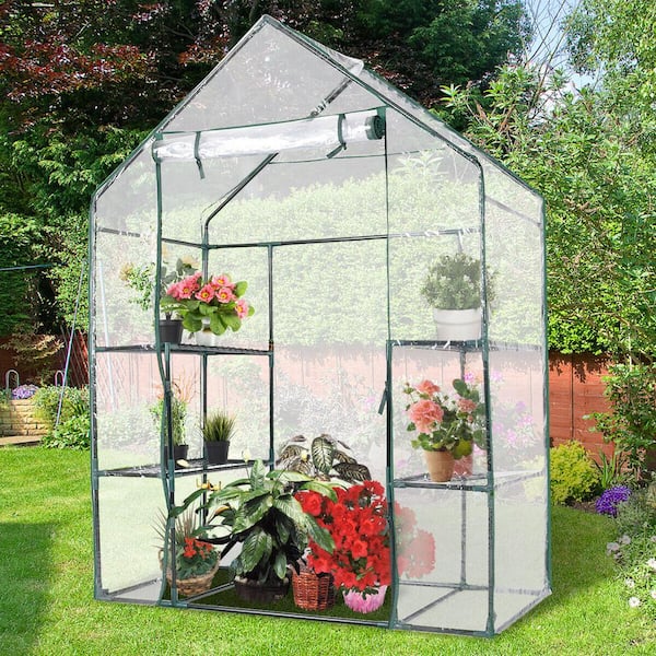 SUNRINX 56L x 29W x 77H in. 4 shelves Steel Portable Greenhouse Outdoor Gardening Plant Green House for Patio Lawn Yard,White