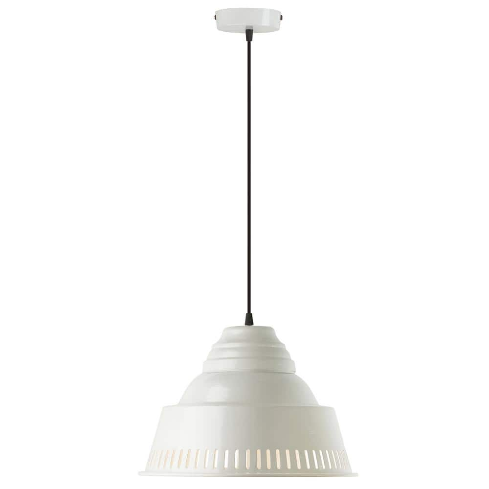 River of Goods Draper 40-Watt 1-Light White Shaded Mid-Century Modern Pendant Light with Metal Bowl Shade