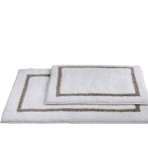 Taupe 21 in. x 34 in. Reversible Cotton Contrast Stripe 2-Piece Bath Mat Set