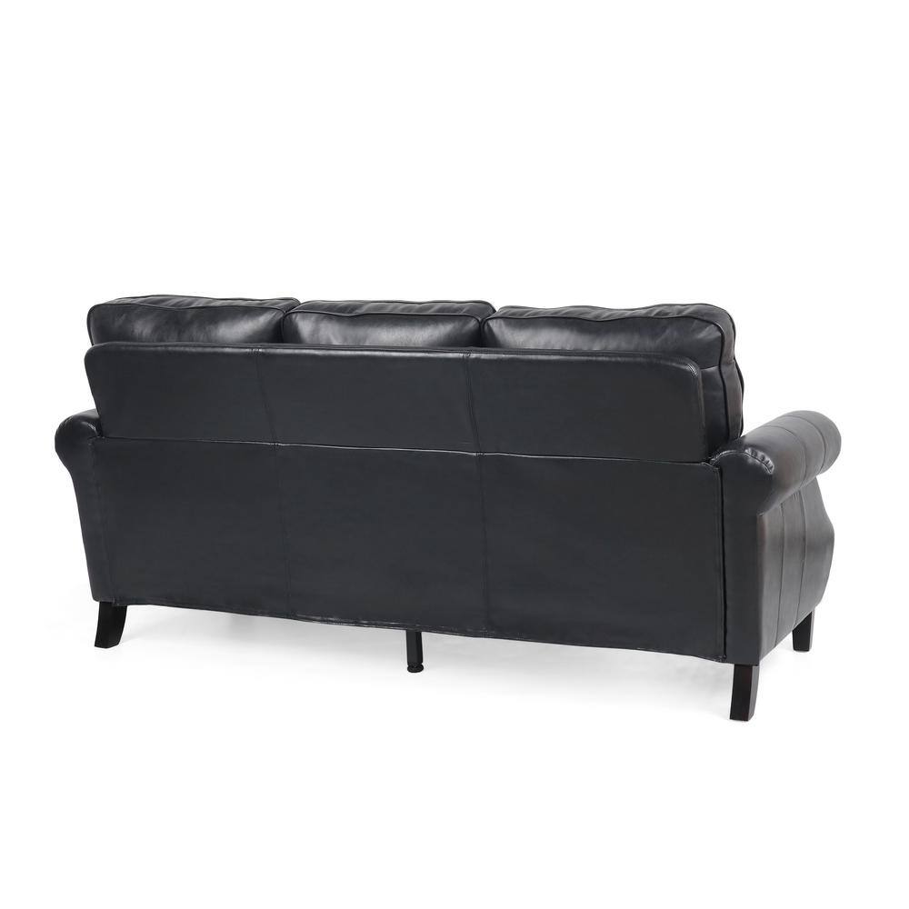 Midnight Black and Dark Brown Faux Leather Lawson Sofa with Nailhead Trim