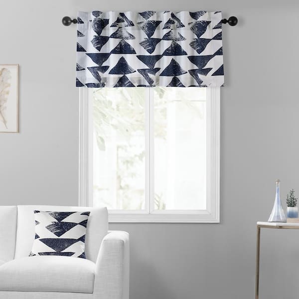Triad Indigo Blue Printed Cotton Rod Pocket Window Valance - 50 in. W x 19 in. L (1 Panel)