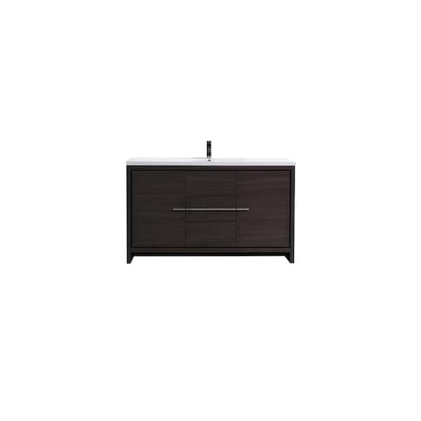 Moreno Bath Dolce 60 in. W Bath Vanity in Dark Gray Oak with Reinforced Acrylic Vanity Top in White with White Basin