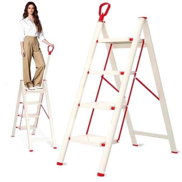5 ft. Carbon Steel Portable Step Ladder (10 ft. Reach), 600 lbs. Load Capacity with handrails and Anti-Slip Pedals