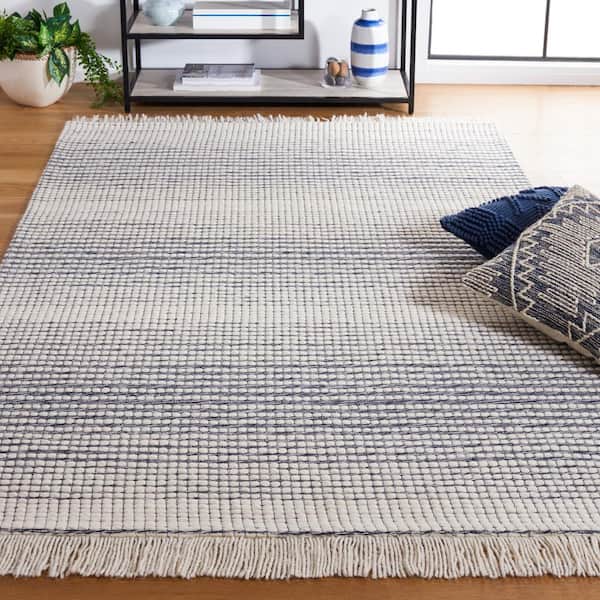Marbella Ivory Navy 6 ft. X 9 ft. Border Plaid Area Rug