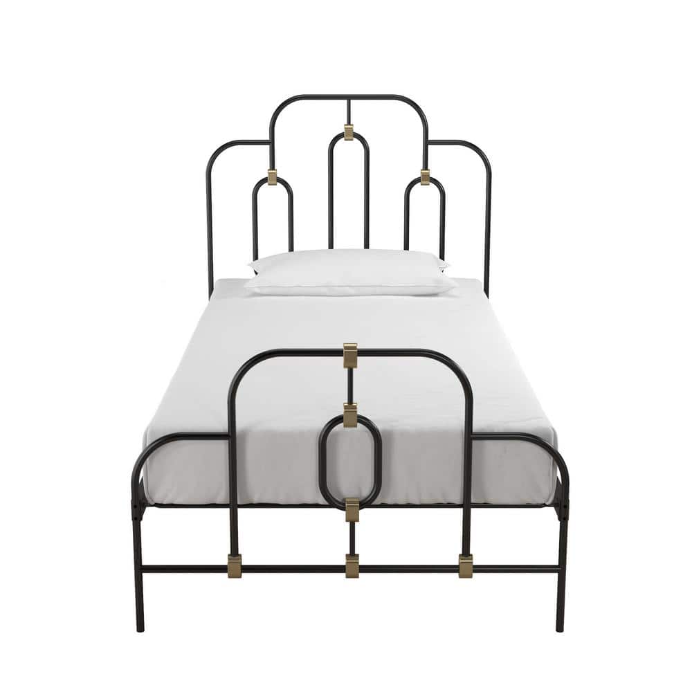 Olivia Twin Black and Gold Metal Bed Frame with Headboard