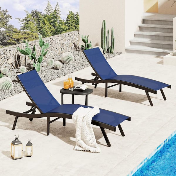 AECOJOY Outdoor Metal Chaise Lounge, Foldable and Assemble Free Pool Lounge  Chairs with Adjustable Backres, Navy-2 Piece 19021NBx2-HD01