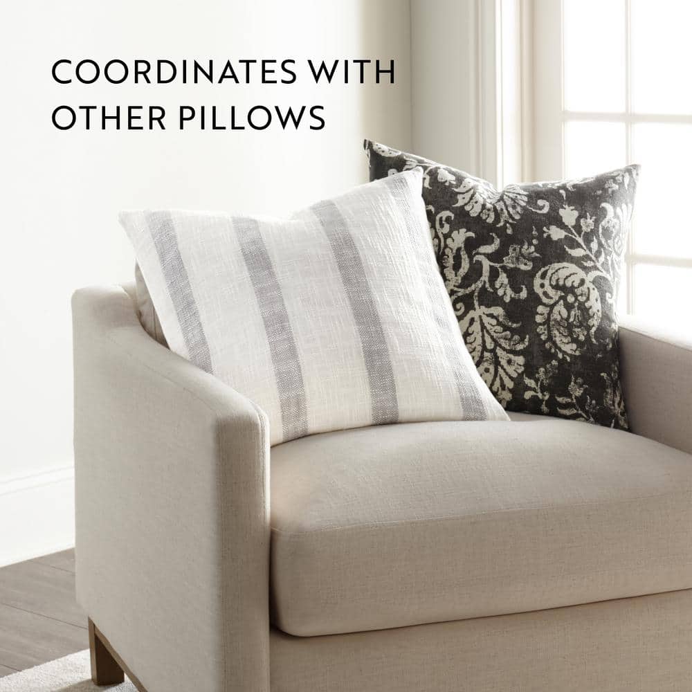 Gray Yarn-Dyed Cotton Square Throw Pillow with Polyester Fill