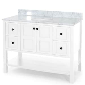 49 in. W x 22 in. D x 40 in. H Fully Assembled Single Sink Bath Vanity in White with White Marble Top, Backsplash