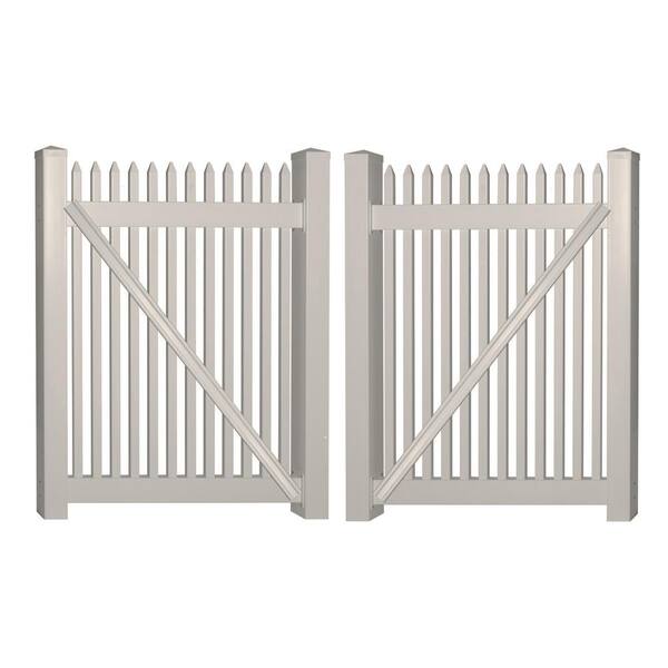 Weatherables Hartford 10 ft. W x 3 ft. H Tan Vinyl Picket Fence Double Gate Kit Includes Gate