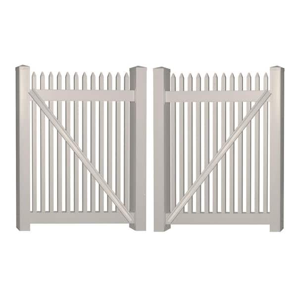 Weatherables Hartford 10 ft. W x 5 ft. H Tan Vinyl Picket Fence Double Gate Kit Includes Gate Hardware
