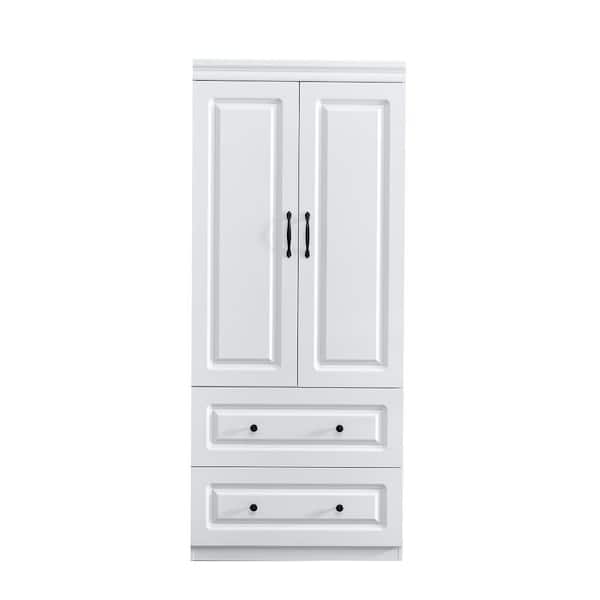 Keloyid White Wooden 70.87 in. H x 31 in. W x 20 in. D Bedroom Armoire Wardrobe Closet 2-Doors with 2-Drawers