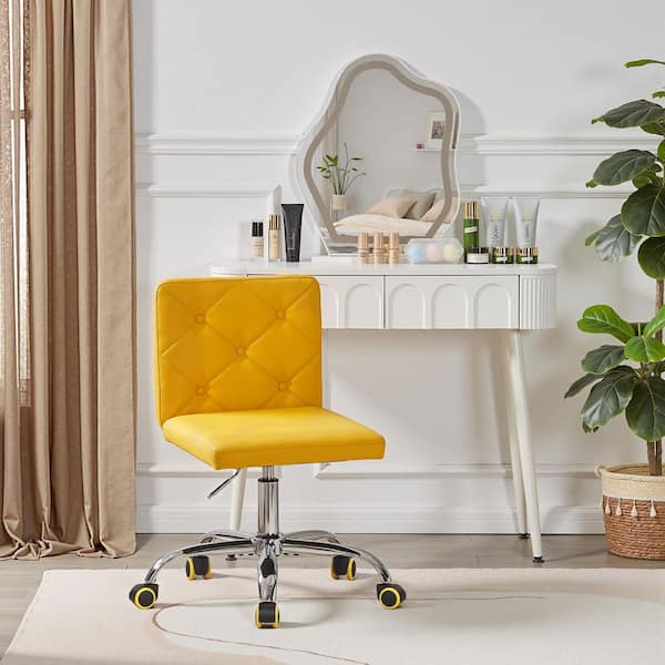 Ergonomic Office Chair with Tufted Faux Leather Backrest, Adjustable Swivel Desk Chair, Yellow Rolling Computer Chair