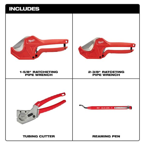 1-5/8 in. and 2-3/8 in. Ratcheting Pipe Cutter, 1 in. PEX and Tubing Cutter and Reaming Pen