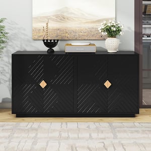 Black and MDF 60 in. Sideboard with Adjustable Shelves