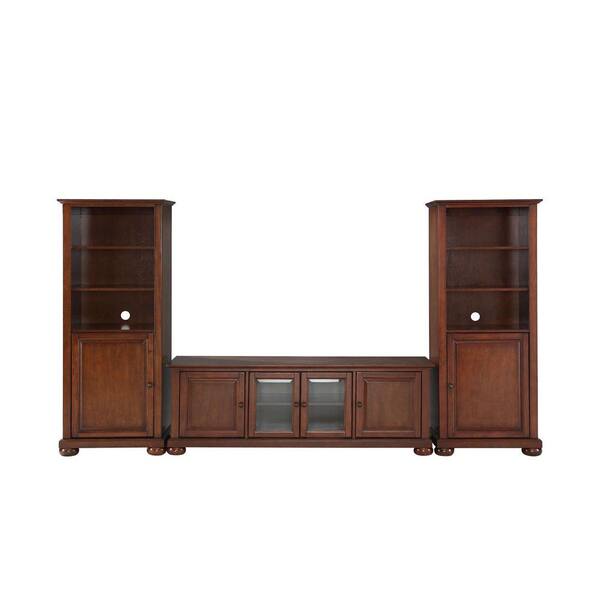 Crosley Alexandria Low Profile TV Stand and 2-Audio Piers in Mahogany