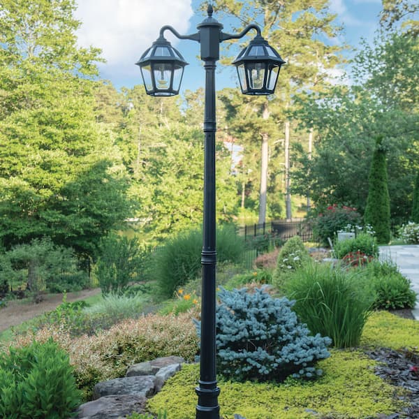 Polaris 2-Light Black Aluminum Solar Warm White LED Outdoor Weather Resistance Post Light with Light Bulb Type Included