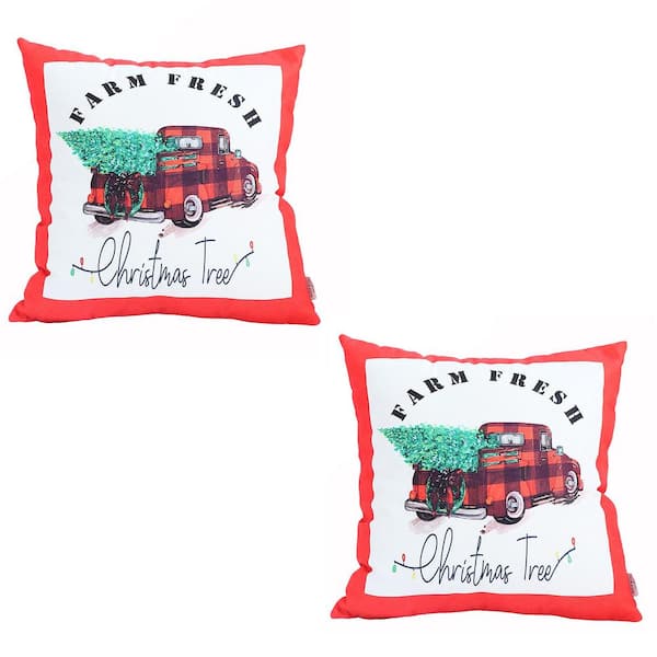 MIKE & Co. NEW YORK Decorative Christmas Truck Throw Pillow Cover Square 18 in. x 18 in. Red and White and Green for Couch, Bedding Set of 2